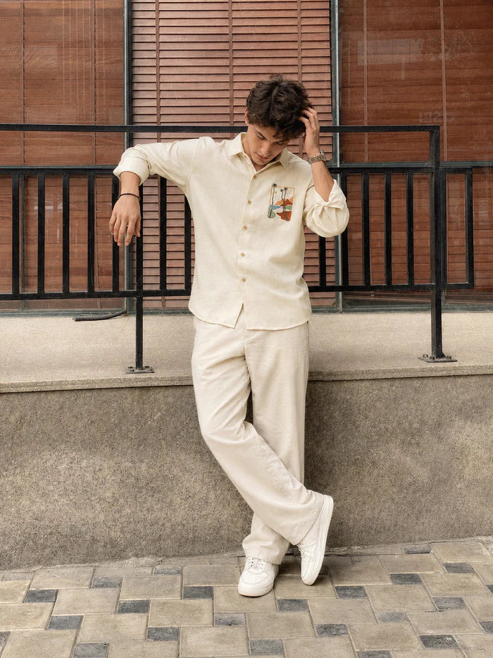 Men’s White Linen Co-Ord Set | Premium Casual Shirt & Pant Outfit
