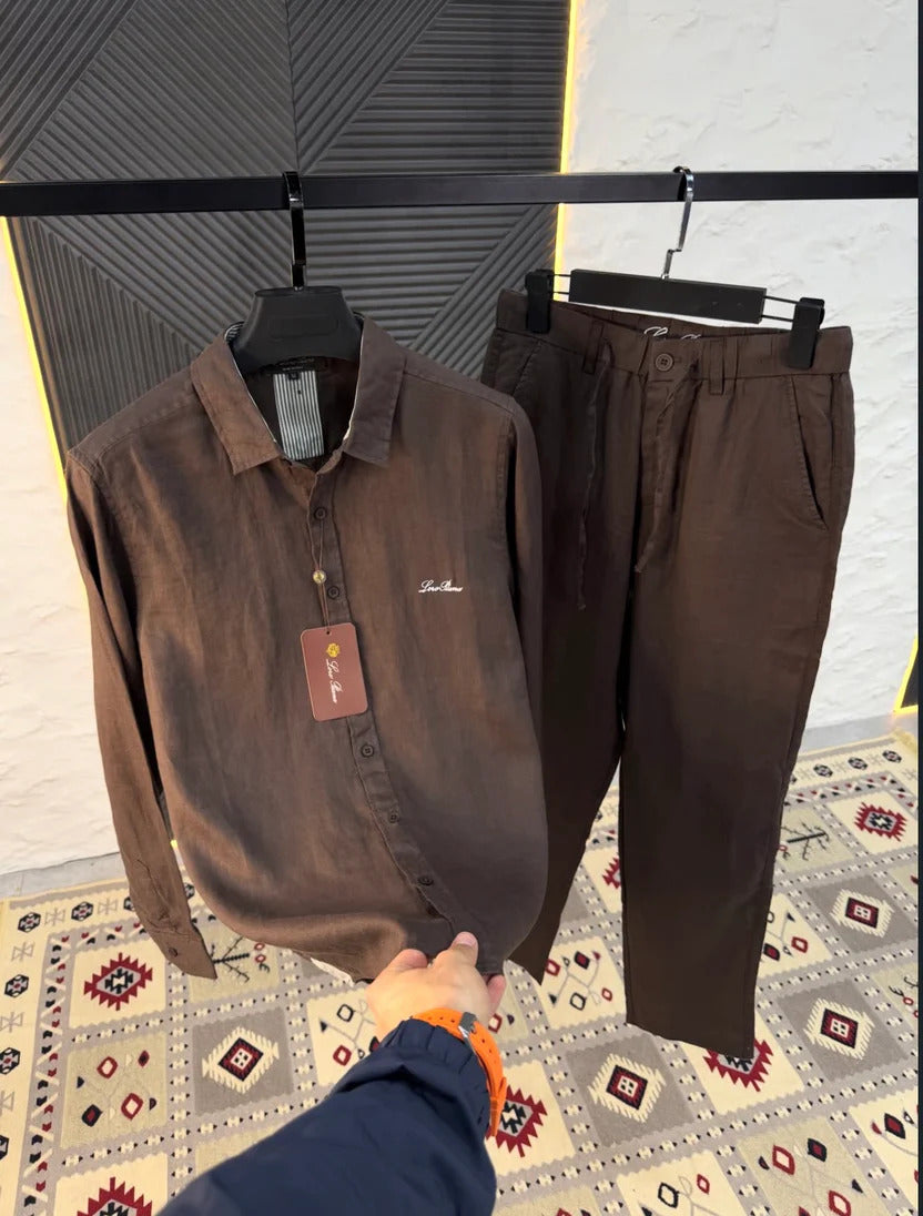 Men's Brown Linen Co-Ord Set | Premium Shirt & Pant Set