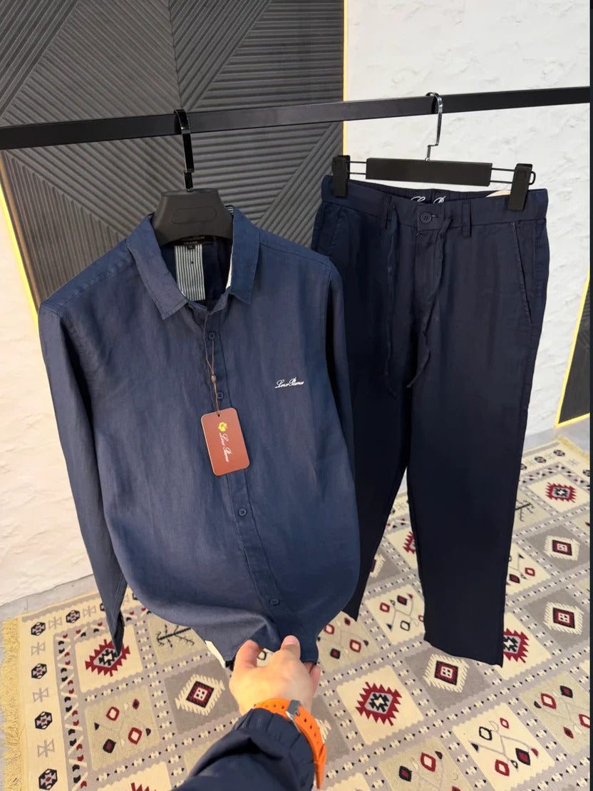 Men's Blue Linen Co-Ord Set | Premium Shirt & Pant Set