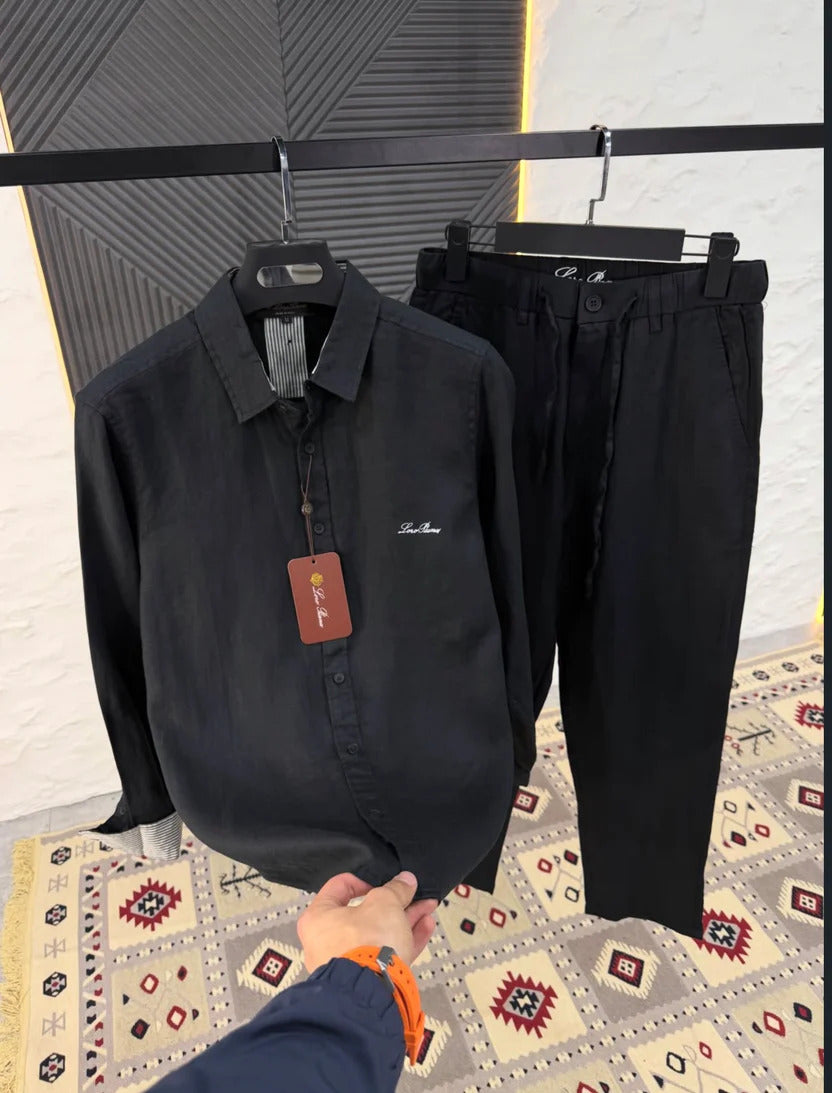 Men's Black Linen Co-Ord Set | Premium Shirt & Pant Set