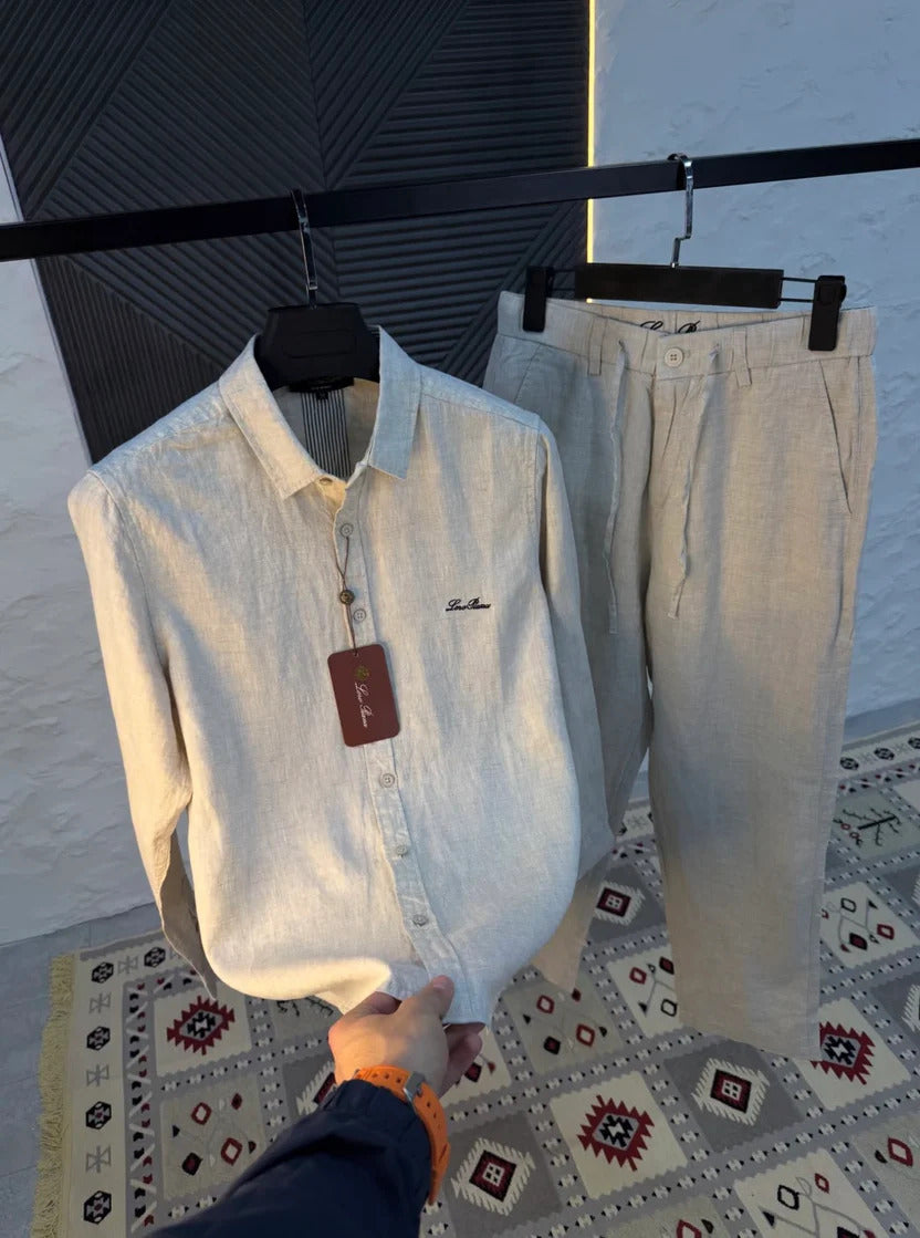 Men's Beige Linen Co-Ord Set | Premium Shirt & Pant Set