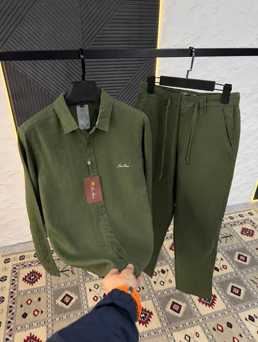Men's Green Linen Co-Ord Set | Premium Shirt & Pant Set