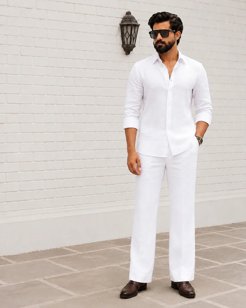 Men's Summer White Linen Co-Ord Set