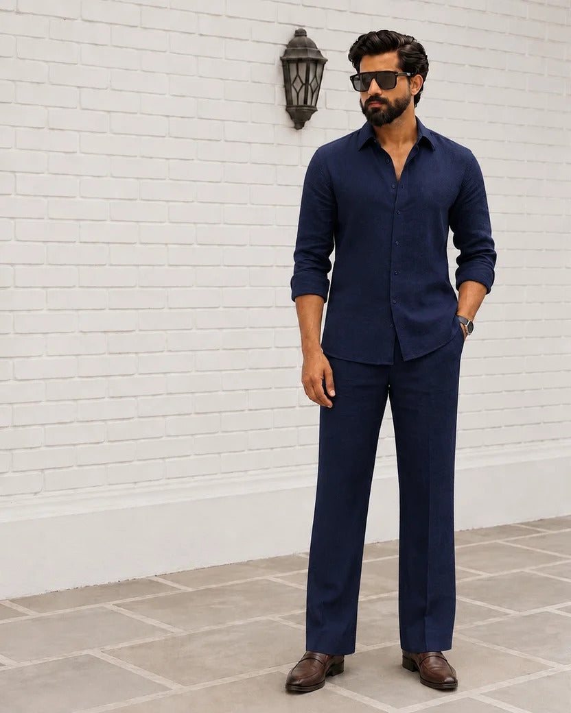 Men's Summer Blue Linen Co-Ord Set