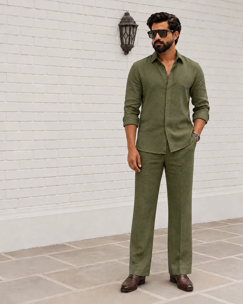 Men's Summer Green Linen Co-Ord Set