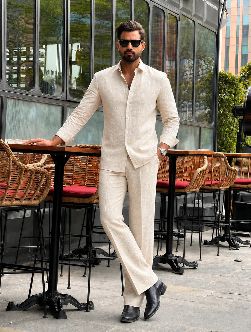 Men's Beige Linen Outfit | Shirt & Pant Set