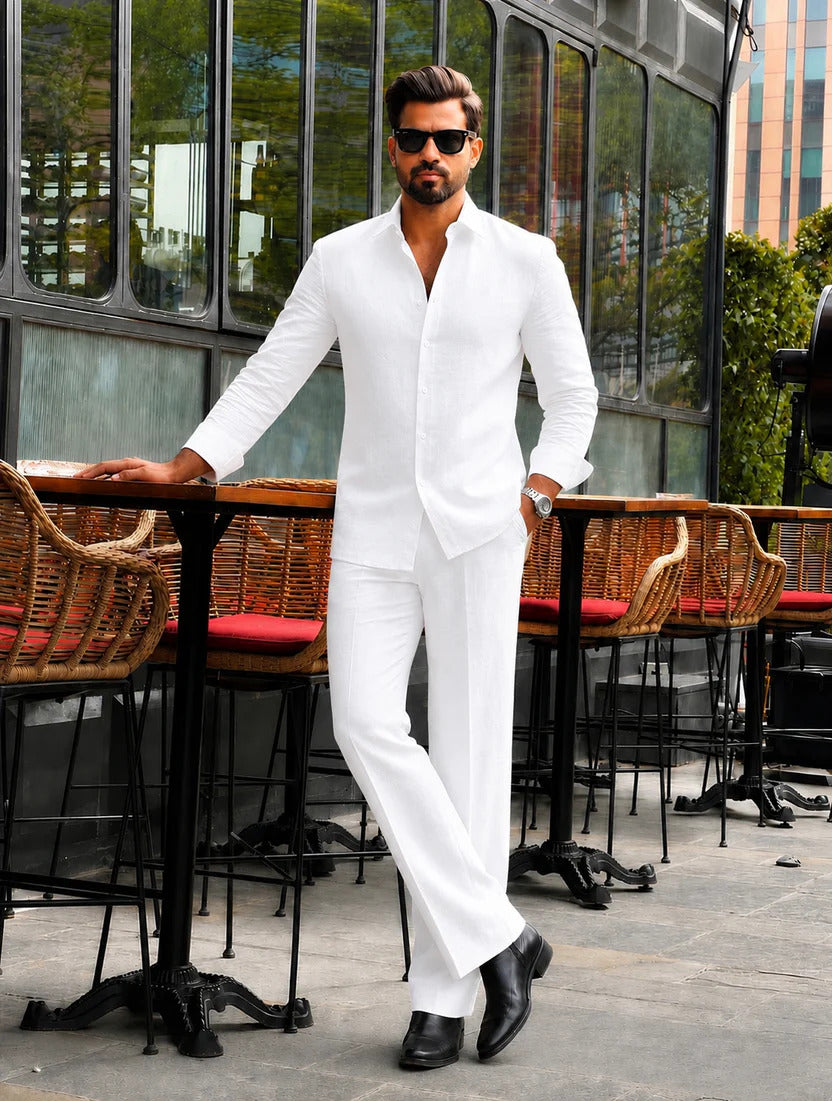 Men's White Linen Outfit | Shirt & Pant Set