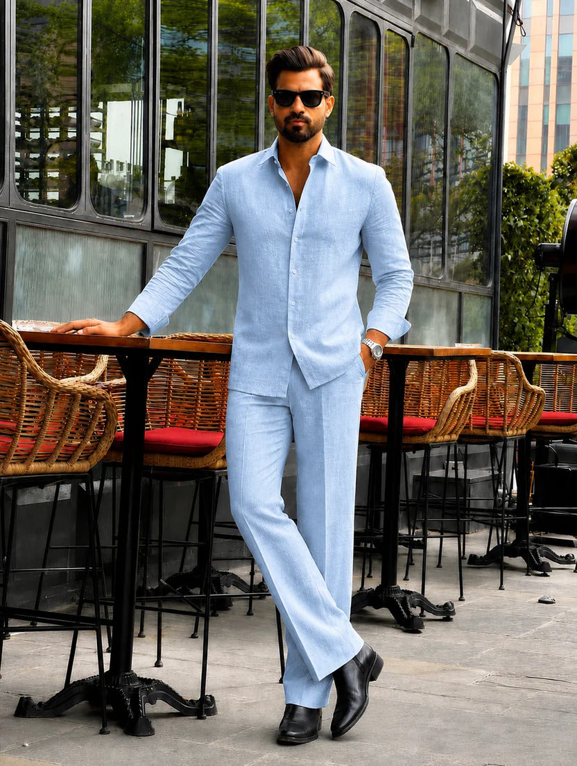 Men's Sky Linen Outfit | Shirt & Pant Set