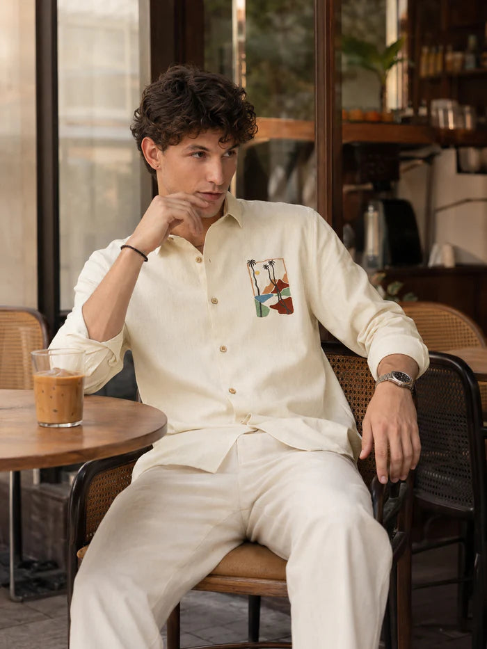 Men's Beige Linen Co-Ord Set | Premium Casual Shirt & Pant Outfit