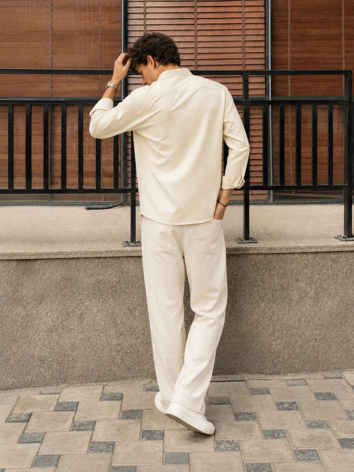 Men’s White Linen Co-Ord Set | Premium Casual Shirt & Pant Outfit
