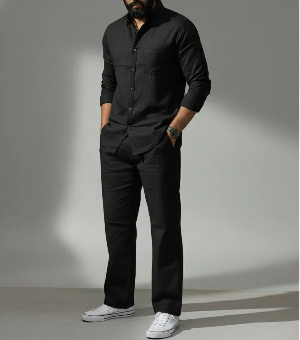 Black Essence Top & Bottom Set Of Linen, Luxury And Style