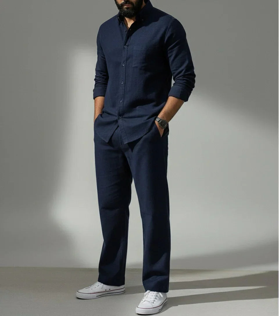 Blue Essence Top & Bottom Set Of Linen, Luxury And Style