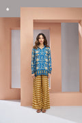 Royal Blue Floral Designer Pure Muslin Silk Co Ord Set
