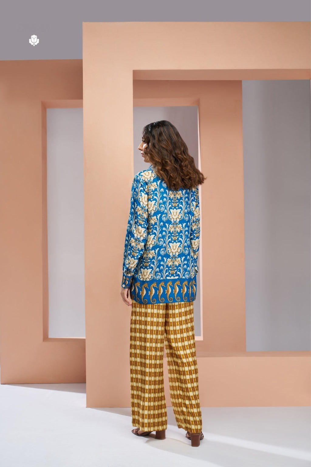 Royal Blue Floral Designer Pure Muslin Silk Co Ord Set