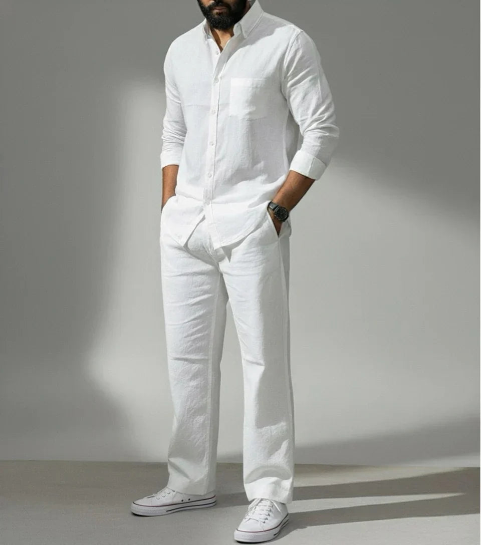 White Essence Top & Bottom Set Of Linen, Luxury And Style
