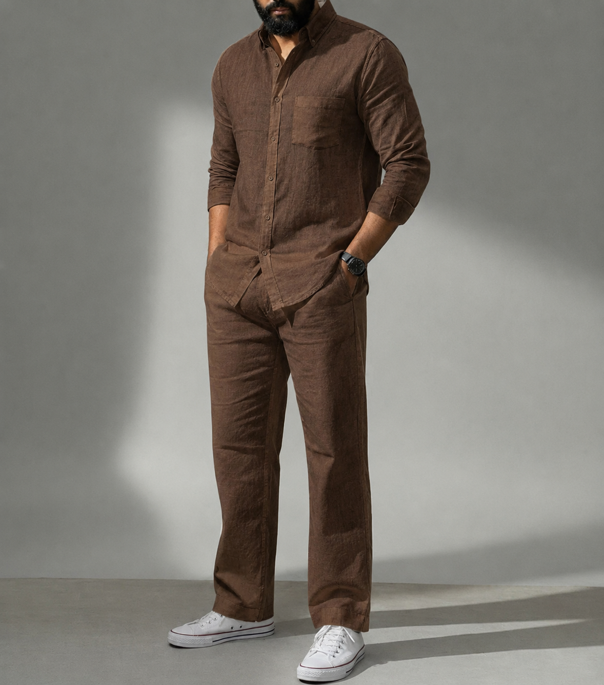 Brown Essence Top & Bottom Set Of Linen, Luxury And Style)
