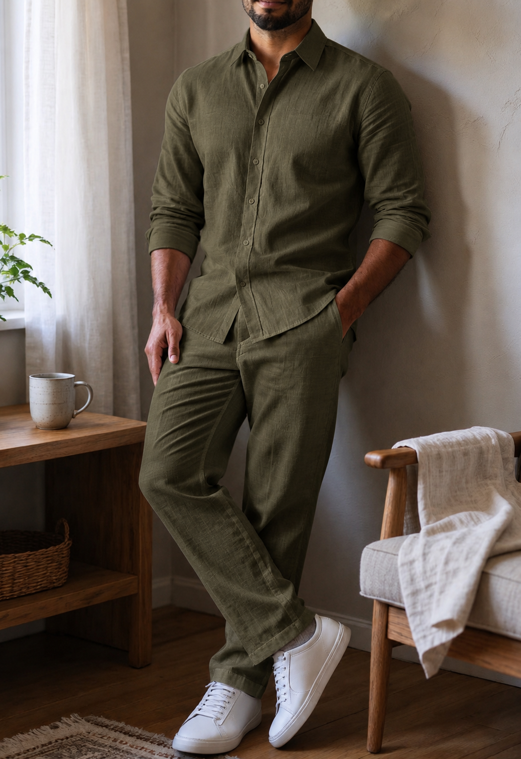 Green Supreme Linen Top & Bottom Set
