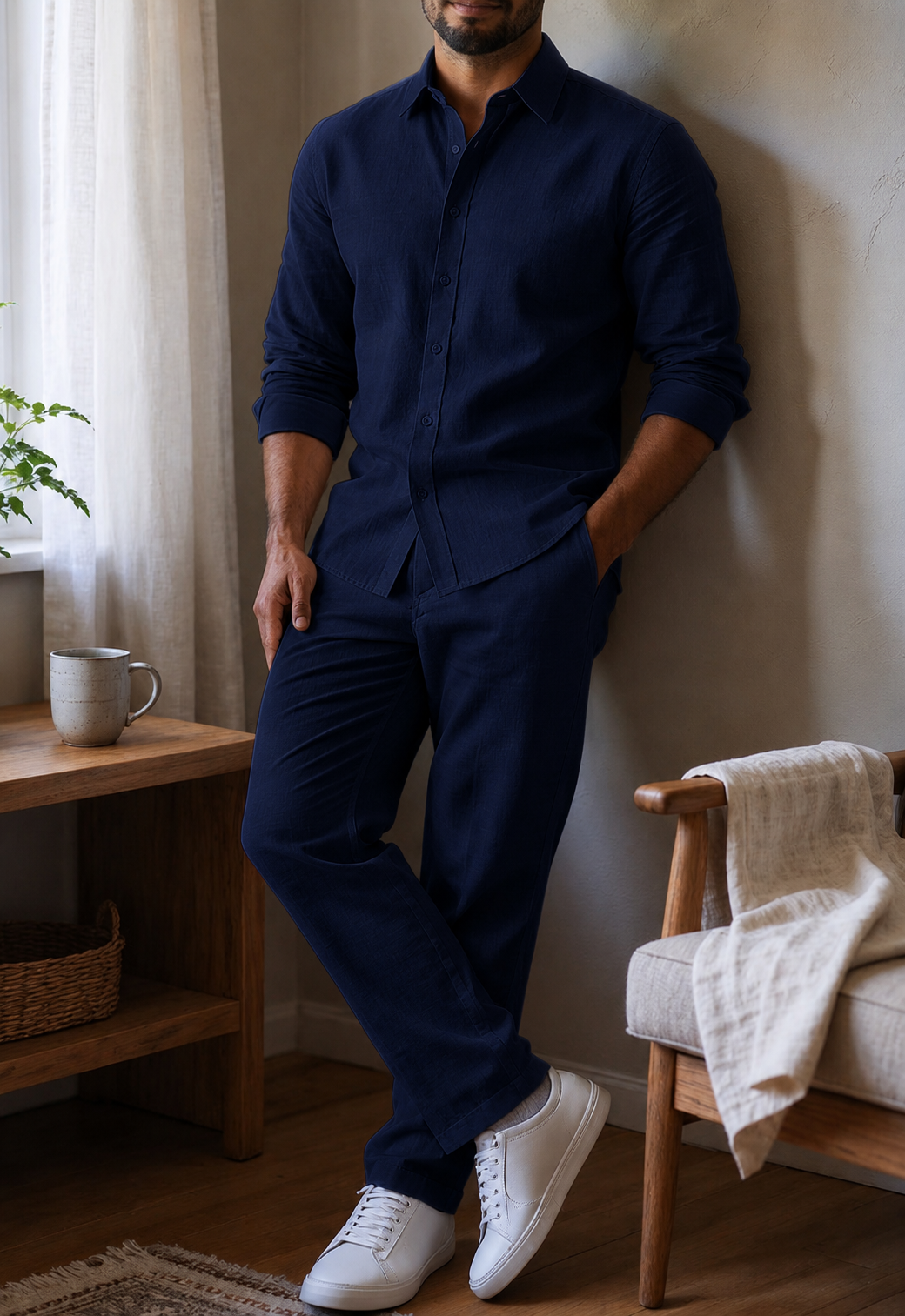 Blue Supreme Linen Top & Bottom Set