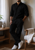 Black Supreme Linen Top & Bottom Set