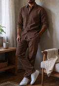 Brown Supreme Linen Top & Bottom Set