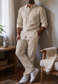 Beige Supreme Linen Top & Bottom Set
