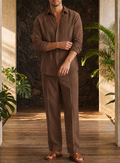 Brown Aura Top & Bottom Set Of Linen, Luxury And Style