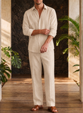 Beige Aura Top & Bottom Set Of Linen, Luxury And Style