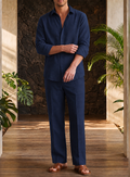 Blue Aura Top & Bottom Set Of Linen, Luxury And Style