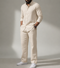 Beige Coastal Top & Bottom Set Of Linen, Luxury And Style