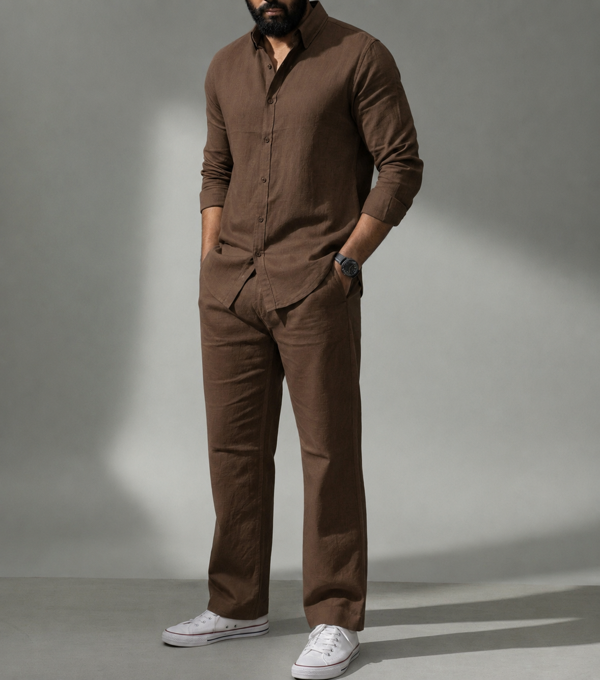 Brown Coastal Top & Bottom Set Of Linen, Luxury And Style