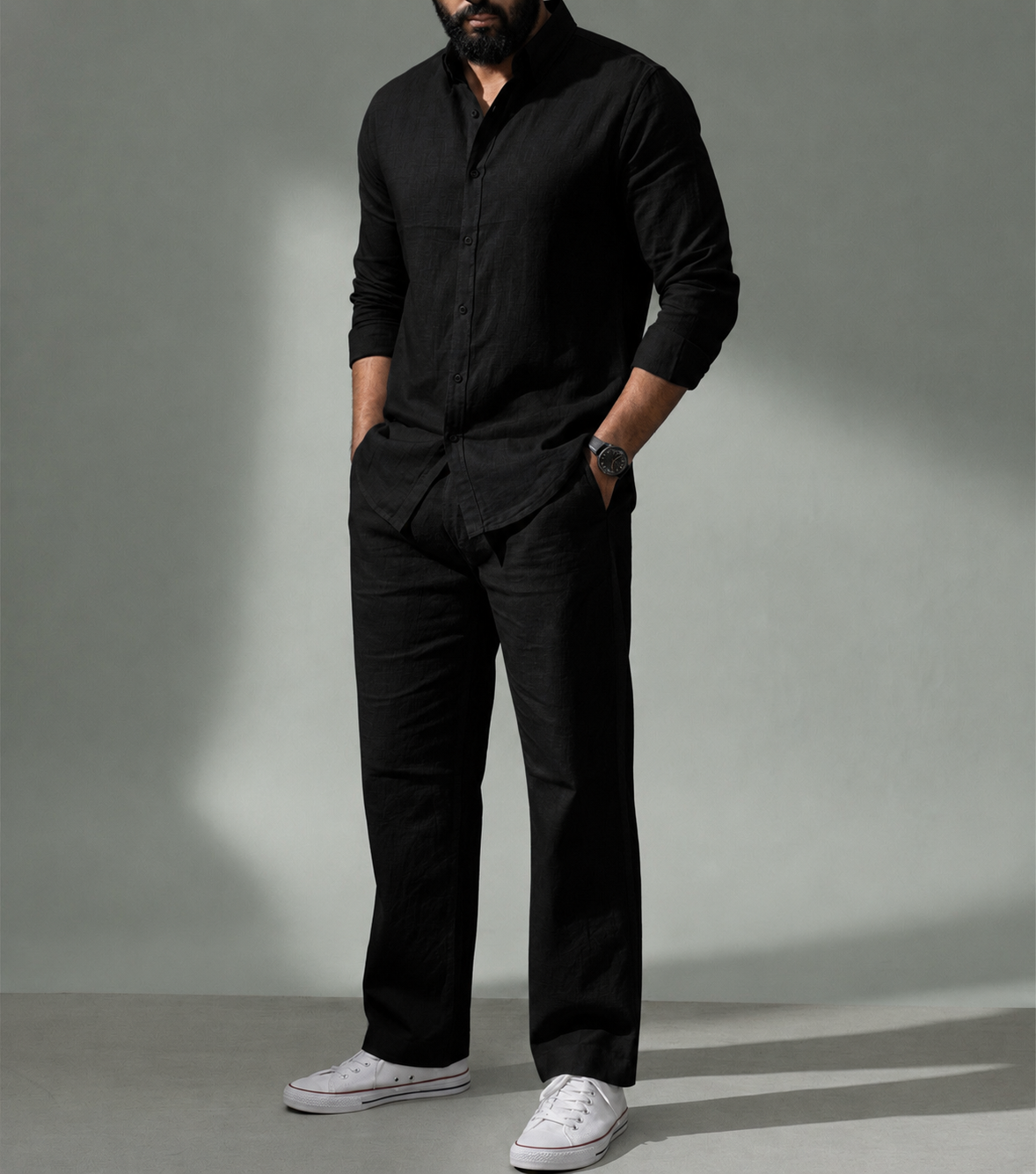 Black Coastal Top & Bottom Set Of Linen, Luxury And Style