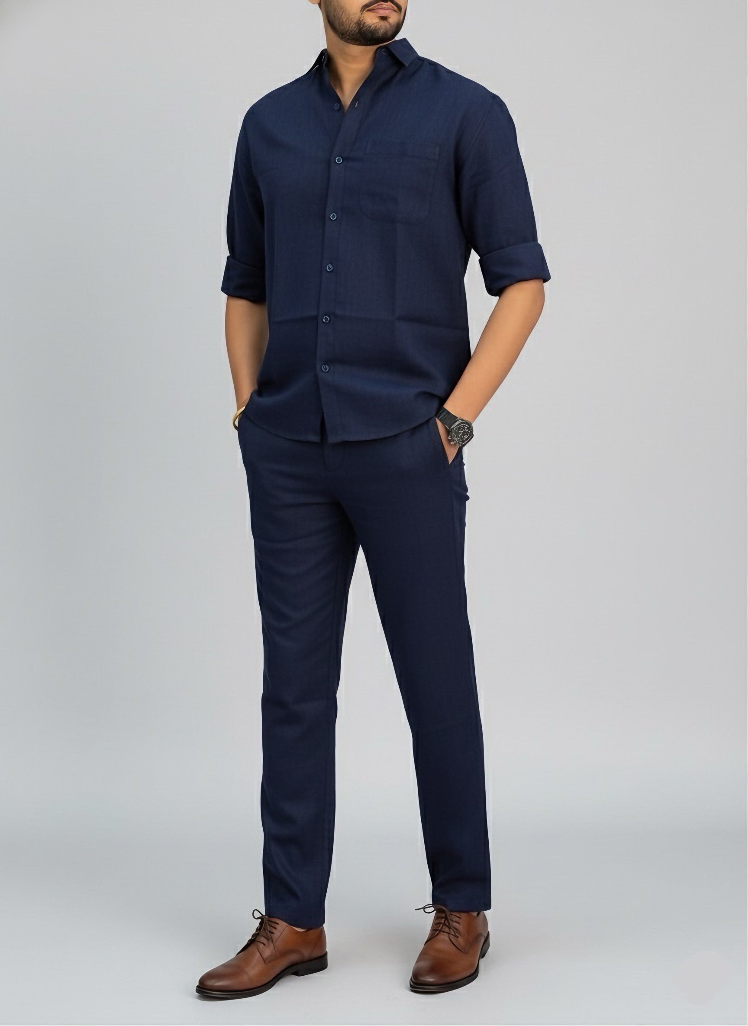 Navy Luxe Top & Bottom Set Of Linen, Luxury And Style