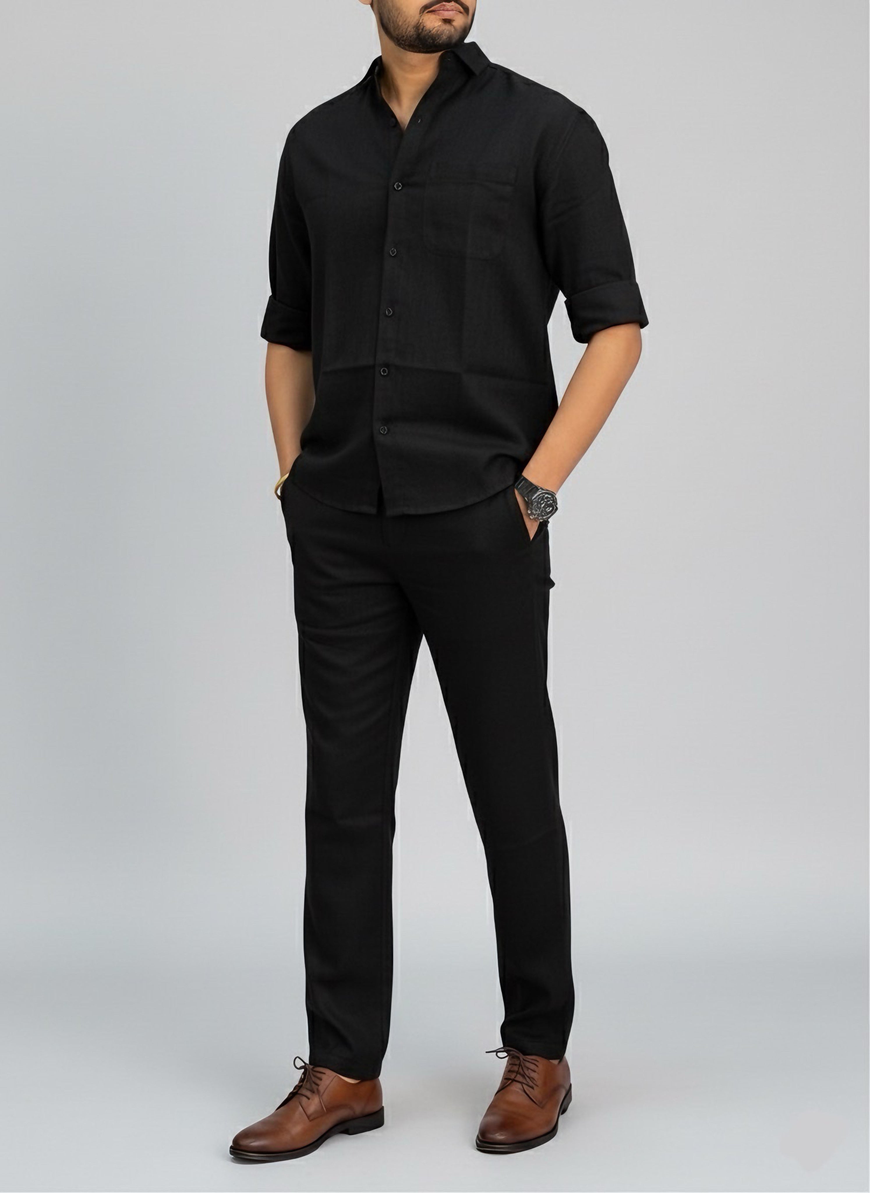 Black Luxe Top & Bottom Set Of Linen, Luxury And Style