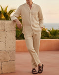 Beige Aura Class Top & Bottom Set Of Linen, Luxury And Style