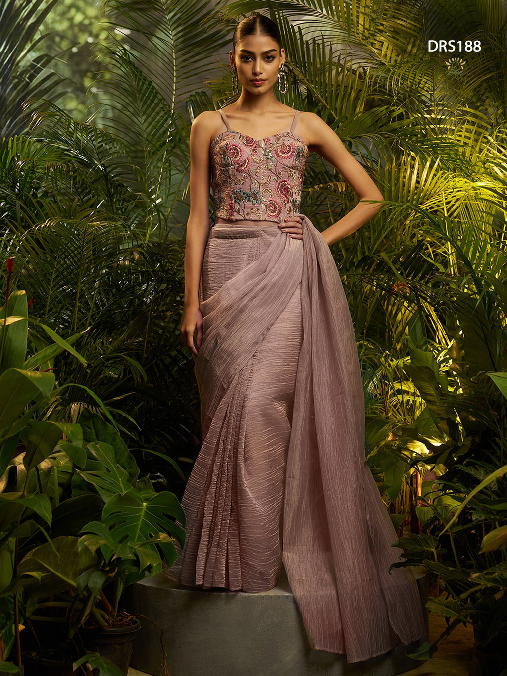 Luxury Pure Tissue Ready-to-Wear Pre-Draped Saree with Embroidered Stitched Blouse