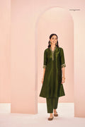 Olive Luxe Organza Hand Embroidered Co Ord Set