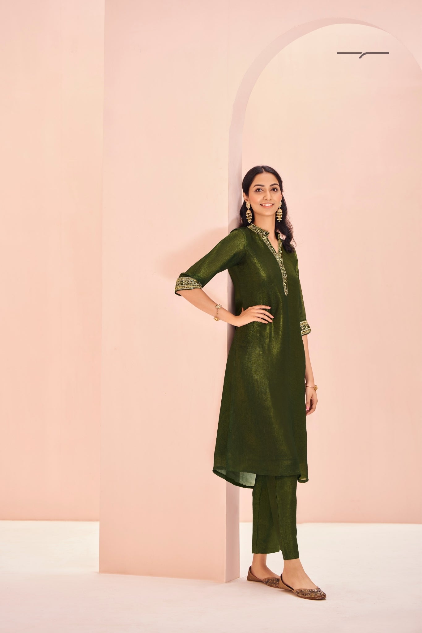 Olive Luxe Organza Hand Embroidered Co Ord Set