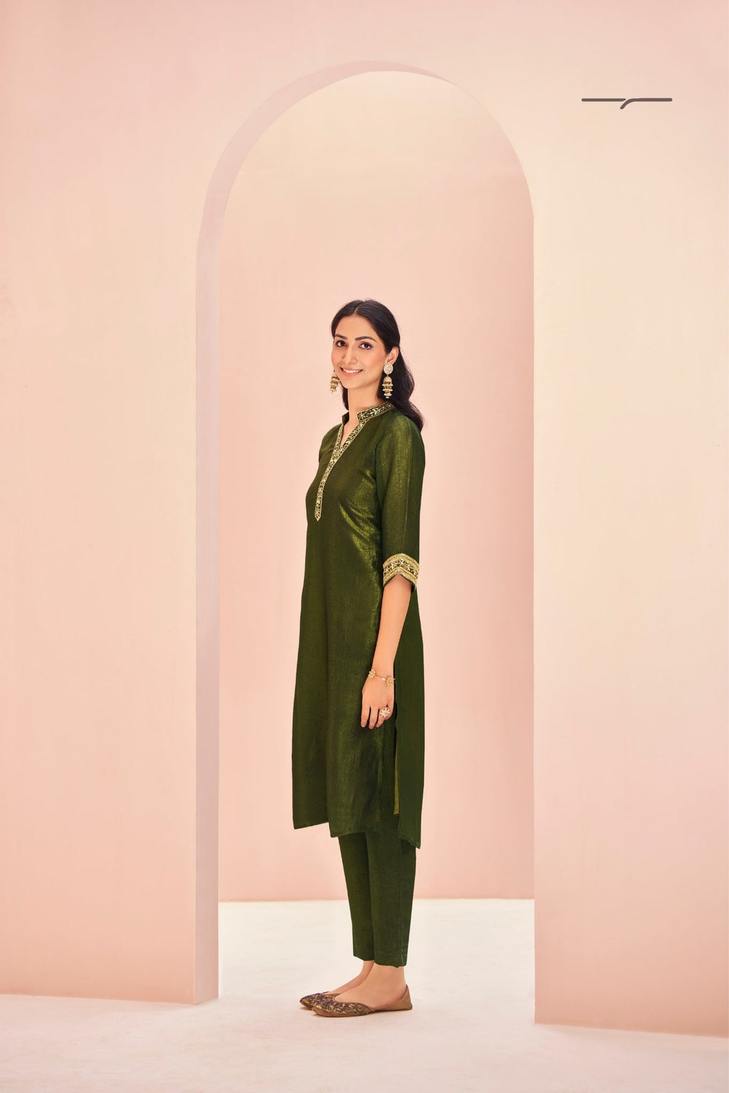 Olive Luxe Organza Hand Embroidered Co Ord Set