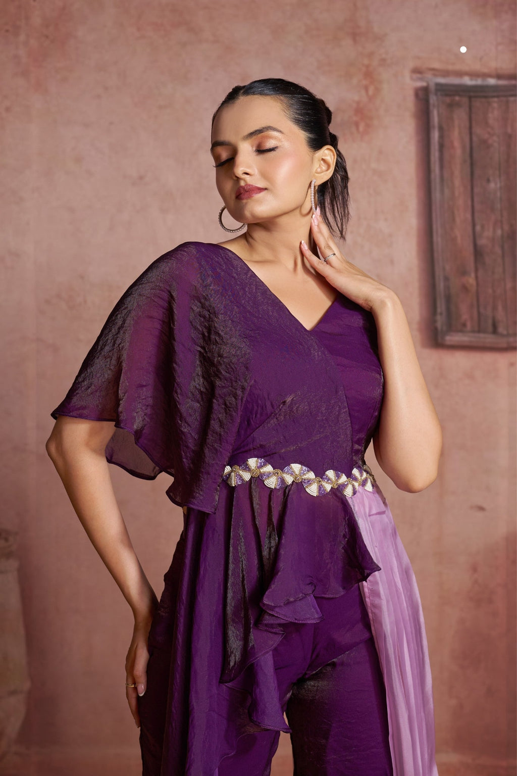 Luxury Wine Organza Co Ord Set For Women