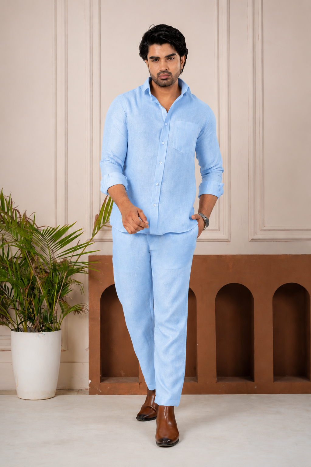 Men's Sky Linen Co-Ord Set | Premium Casual Shirt & Pant Outfit