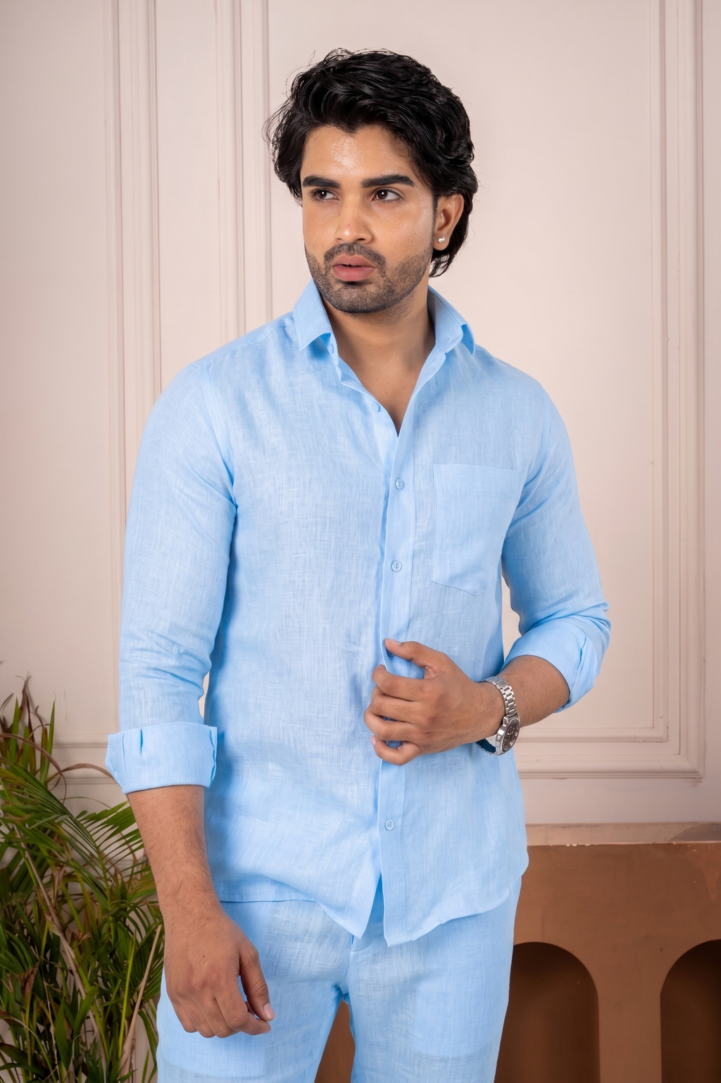 Men's Sky Linen Co-Ord Set | Premium Casual Shirt & Pant Outfit