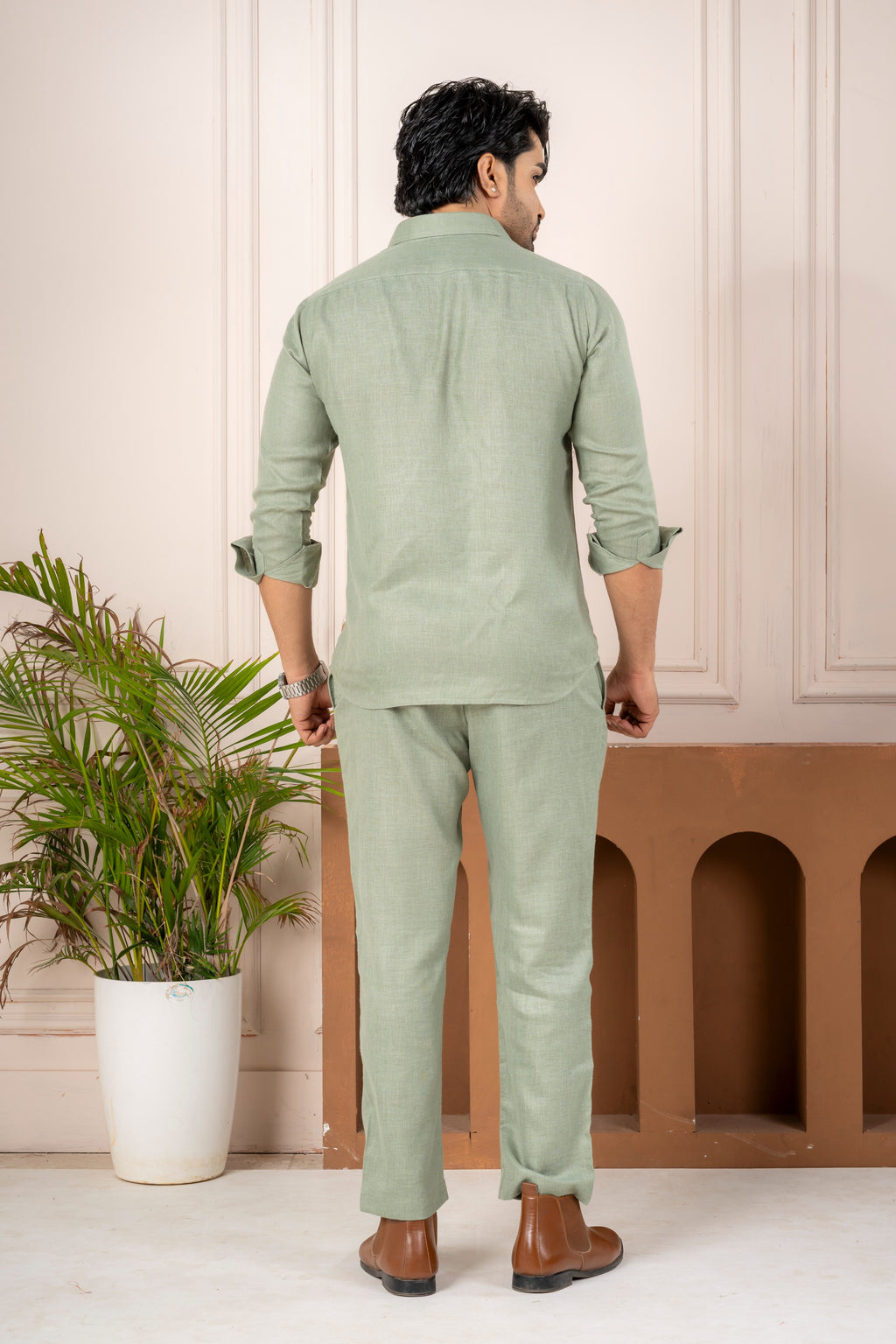 Men's Green Linen Co-Ord Set | Premium Casual Shirt & Pant Outfit
