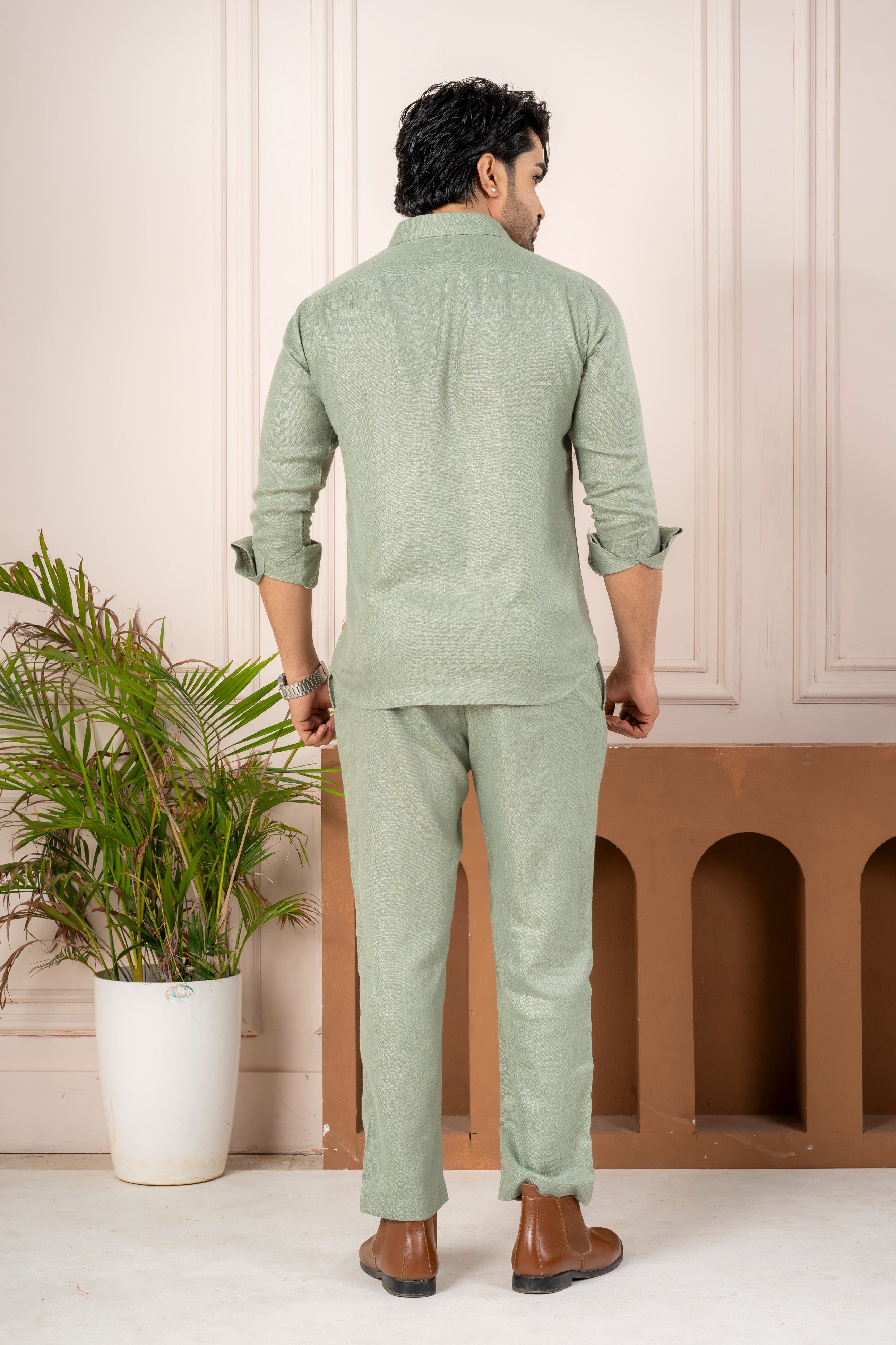 Men's Green Linen Co-Ord Set | Premium Casual Shirt & Pant Outfit