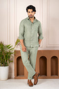 Men's Green Linen Co-Ord Set | Premium Casual Shirt & Pant Outfit