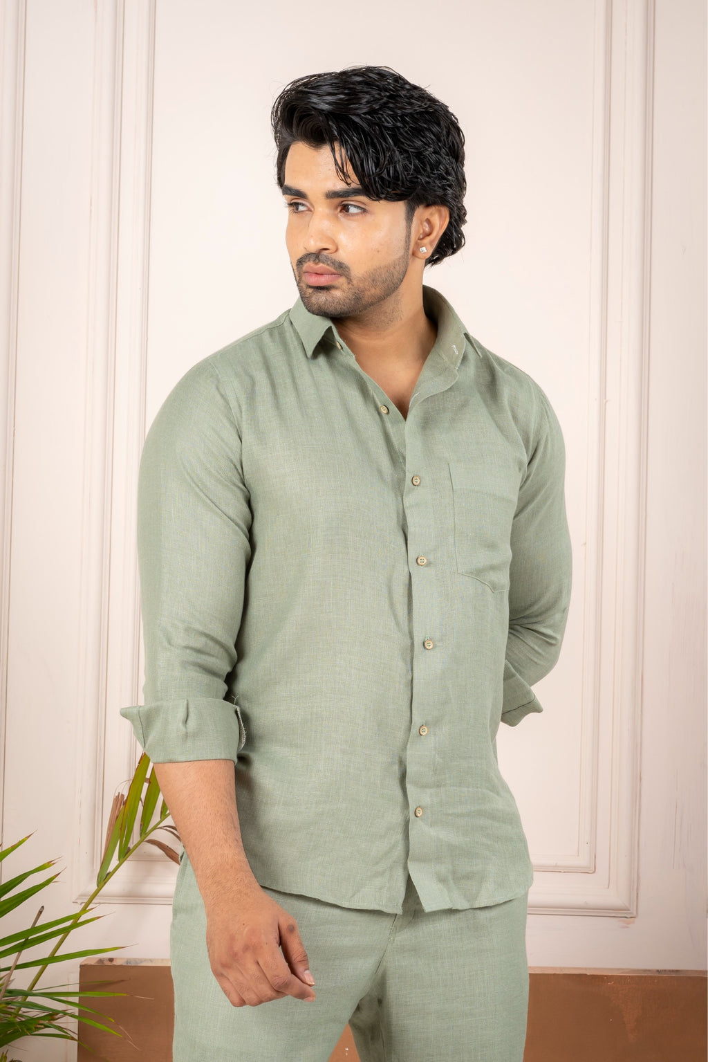 Men's Green Linen Co-Ord Set | Premium Casual Shirt & Pant Outfit