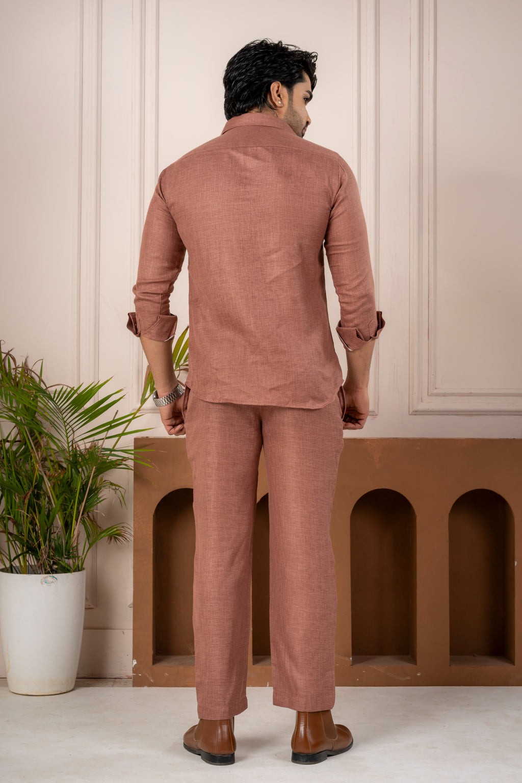 Men's Brown Linen Co-Ord Set | Premium Casual Shirt & Pant Outfit