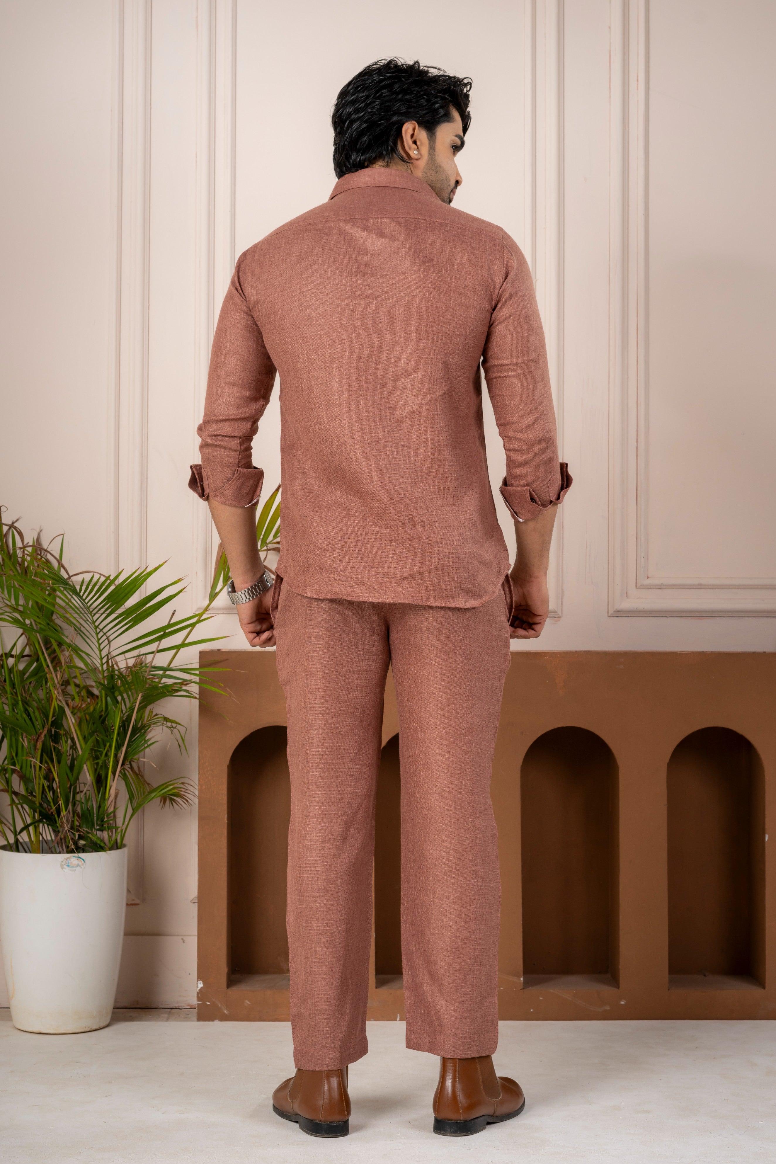 Men's Brown Linen Co-Ord Set | Premium Casual Shirt & Pant Outfit
