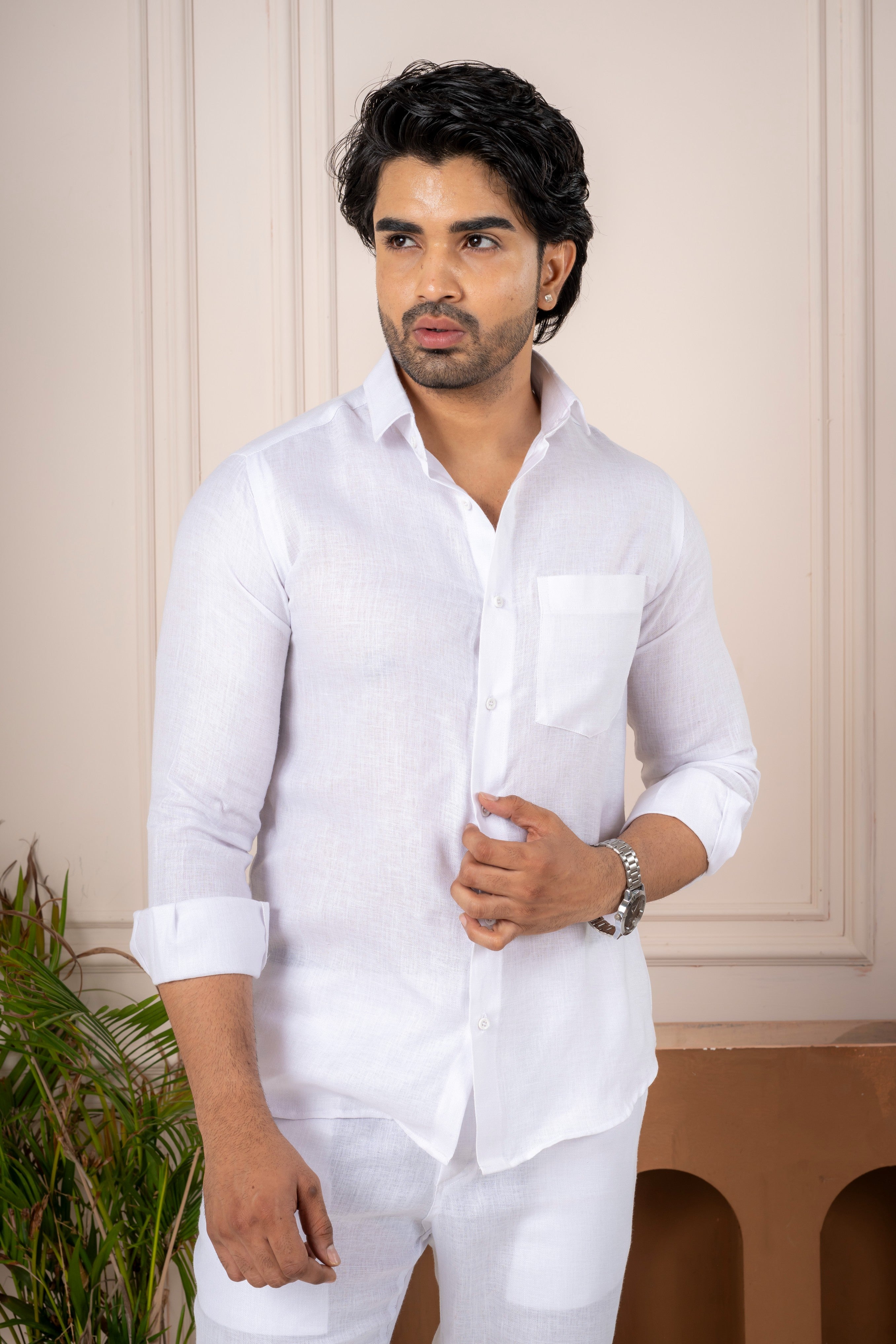 Men’s White Linen Co-Ord Set | Premium Casual Shirt & Pant Outfit