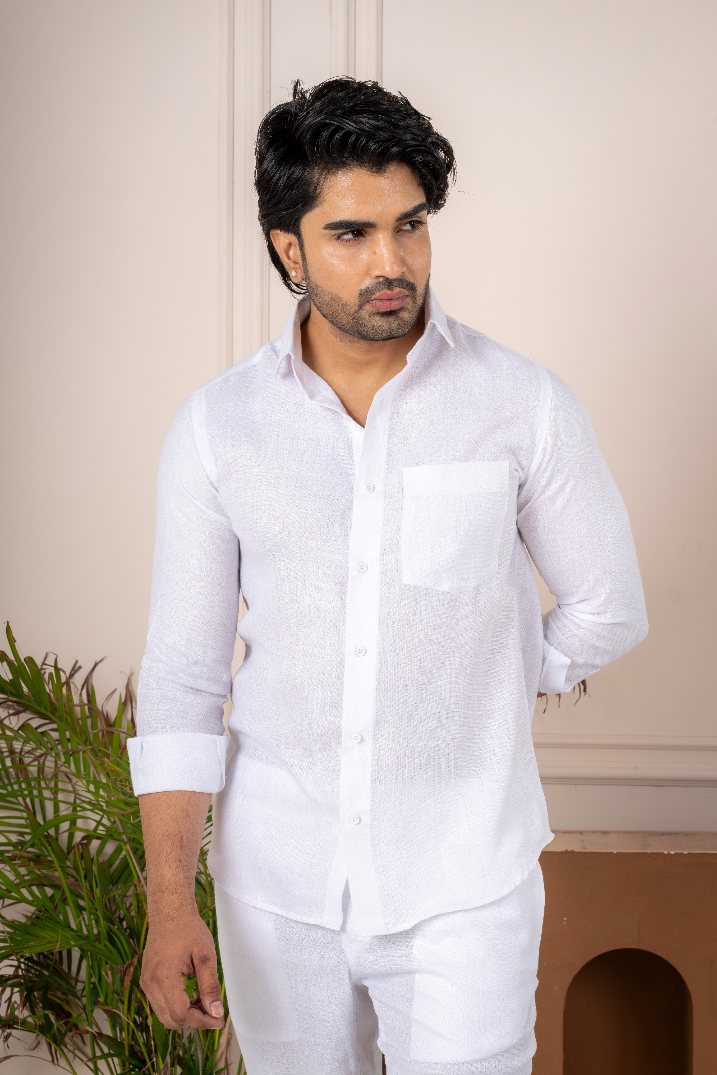 Men’s White Linen Co-Ord Set | Premium Casual Shirt & Pant Outfit
