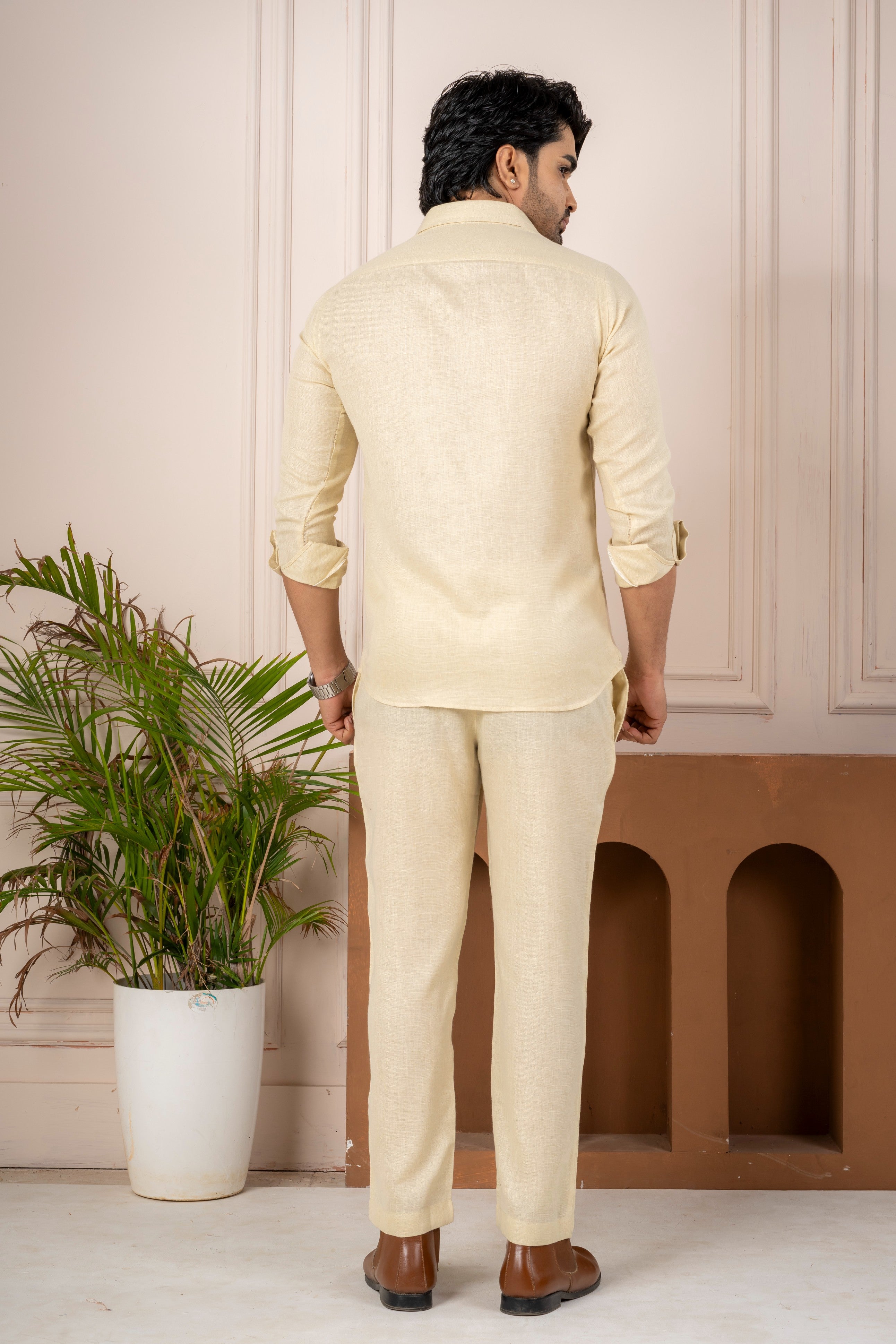 Men's Beige Linen Co-Ord Set | Premium Casual Shirt & Pant Outfit